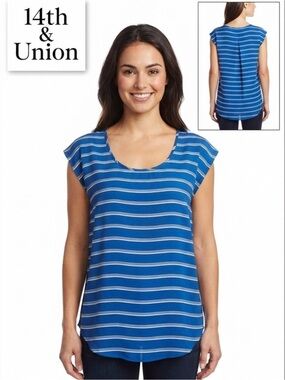 14th & Union Blue Striped Cap-Sleeve Top